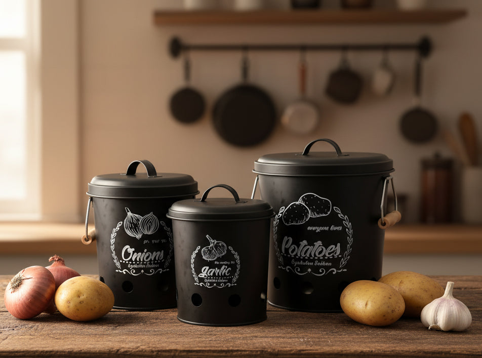 3-Piece Metal Potato Onion Garlic Storage Canister Set