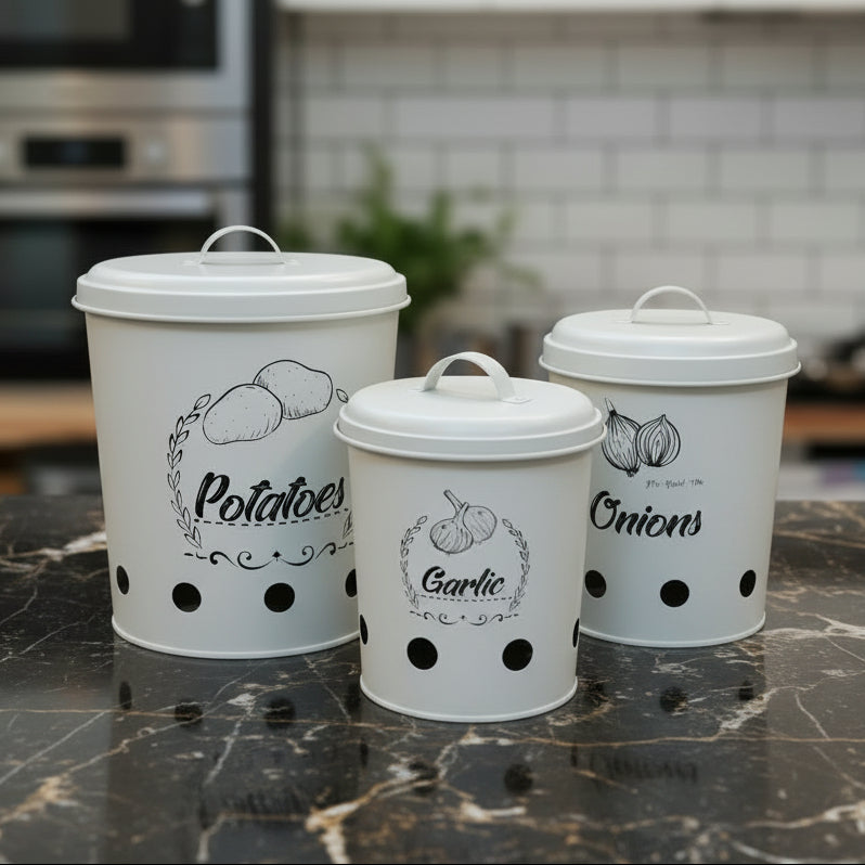 3-Piece Metal Potato Onion Garlic Storage Canister Set