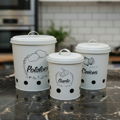 3-Piece Metal Potato Onion Garlic Storage Canister Set