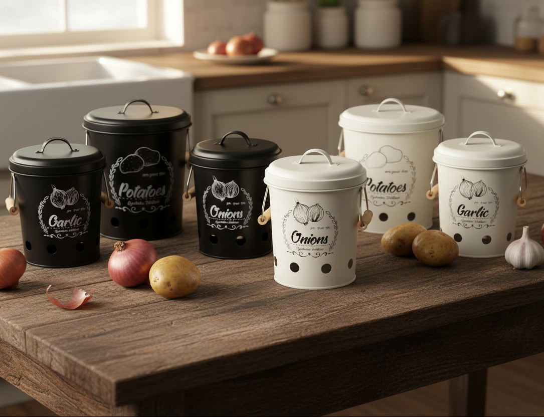 3-Piece Metal Potato Onion Garlic Storage Canister Set