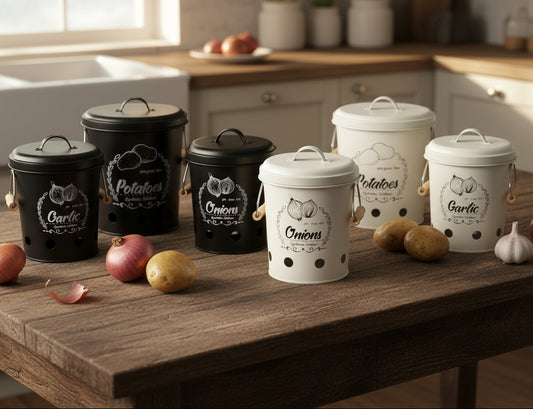 3-Piece Metal Potato Onion Garlic Storage Canister Set