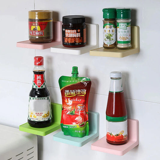 Wall Mounted Adhesive Kitchen Bathroom BedRoom Shelves No-drill Storage Rack