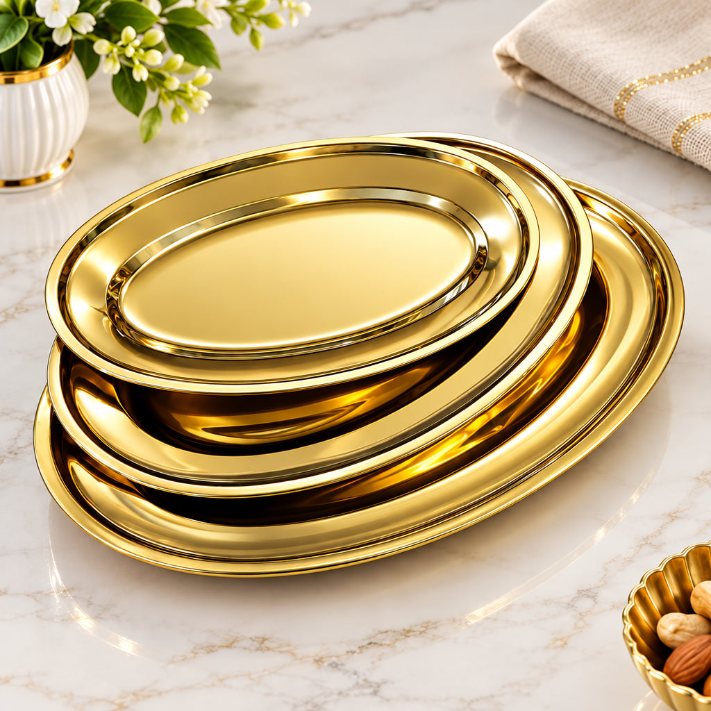 Elegant Gold Oval Serving Trays