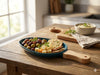 Nordic Ceramic Oval Serving Platter with Ergonomic Wooden Handle – Teal Blue