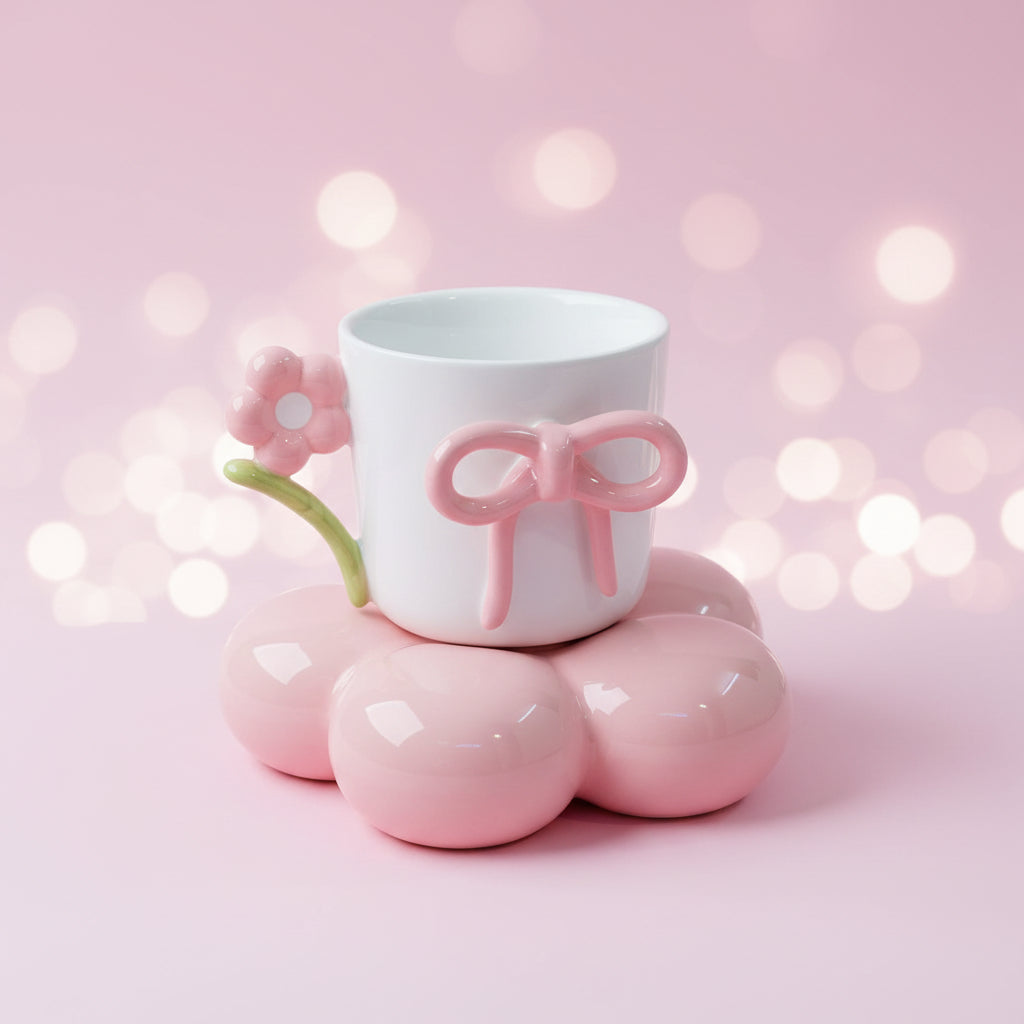 Aesthetic Bow Ceramic Teacup and Saucer