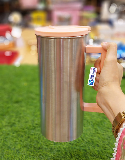 Stainless Steel Water Jug with Colorful Handle & Flip Lid – Durable & Stylish