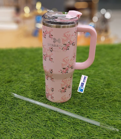 Floral & Bow Insulated Travel Tumbler with Handle