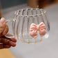 Adorable Fluted Glass Mug with Colorful Bow Accent