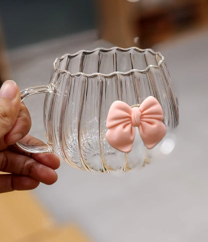 Adorable Fluted Glass Mug with Colorful Bow Accent