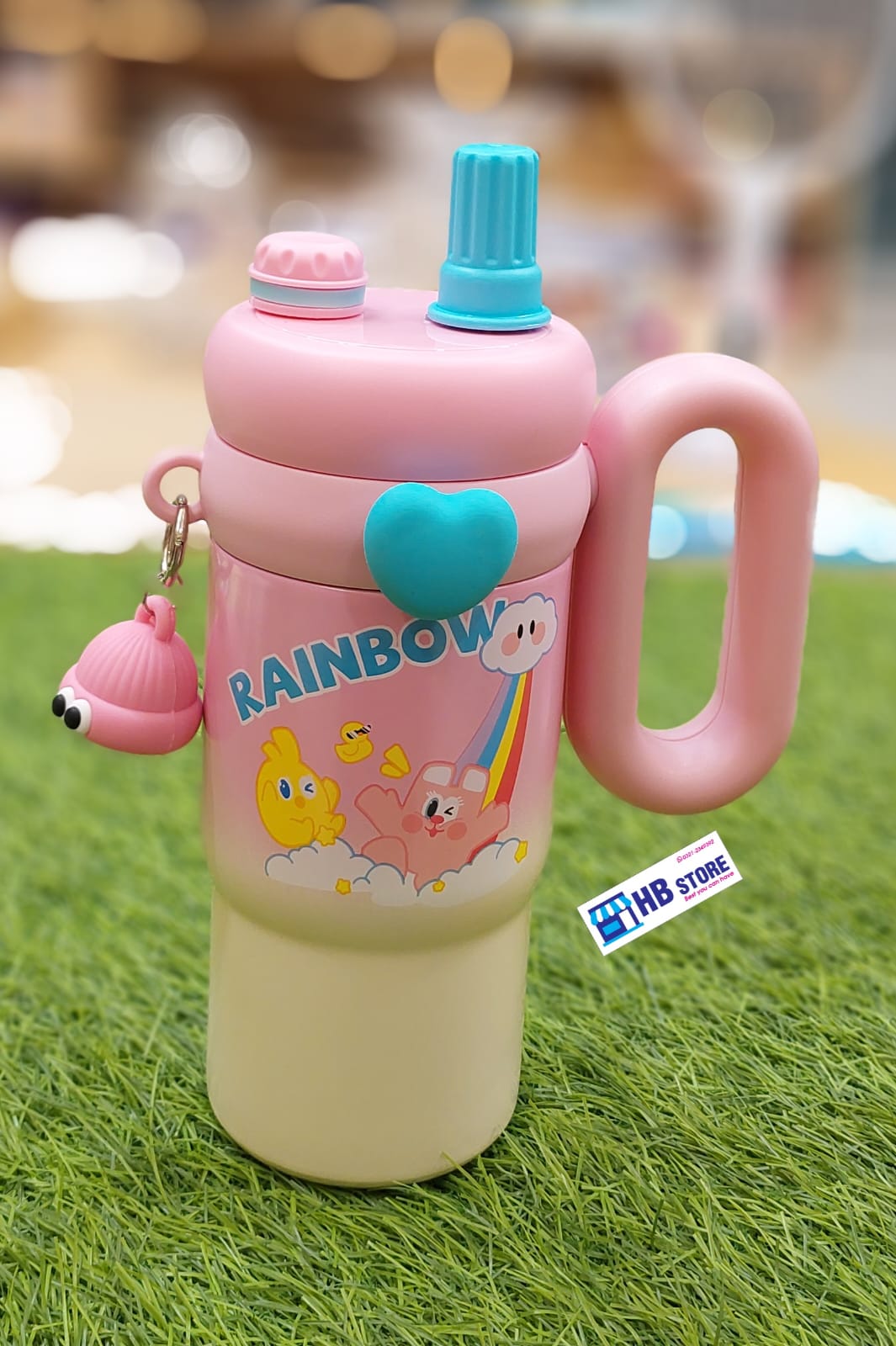 Cute Cartoon Character Insulated Sippy Tumbler with Handle and Charm