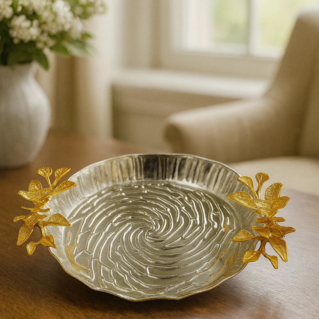 Floral Decorative Dish Gold & Silver Accent Serving Dish