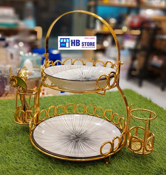2-Tier Plate Stand with Fork holder– Stylish Serving Solution