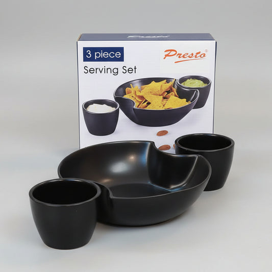 Presto 3-Piece Matte Black Chips and Dip Serving Set