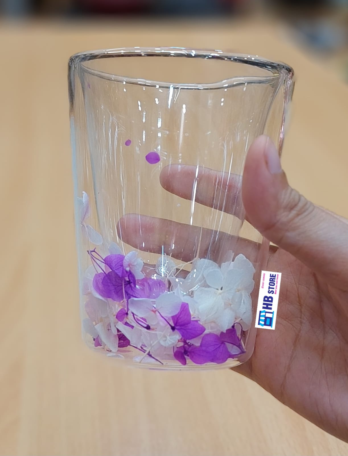 Clear Double Walled Glasses with Interior Flower Art