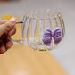 Adorable Fluted Glass Mug with Colorful Bow Accent