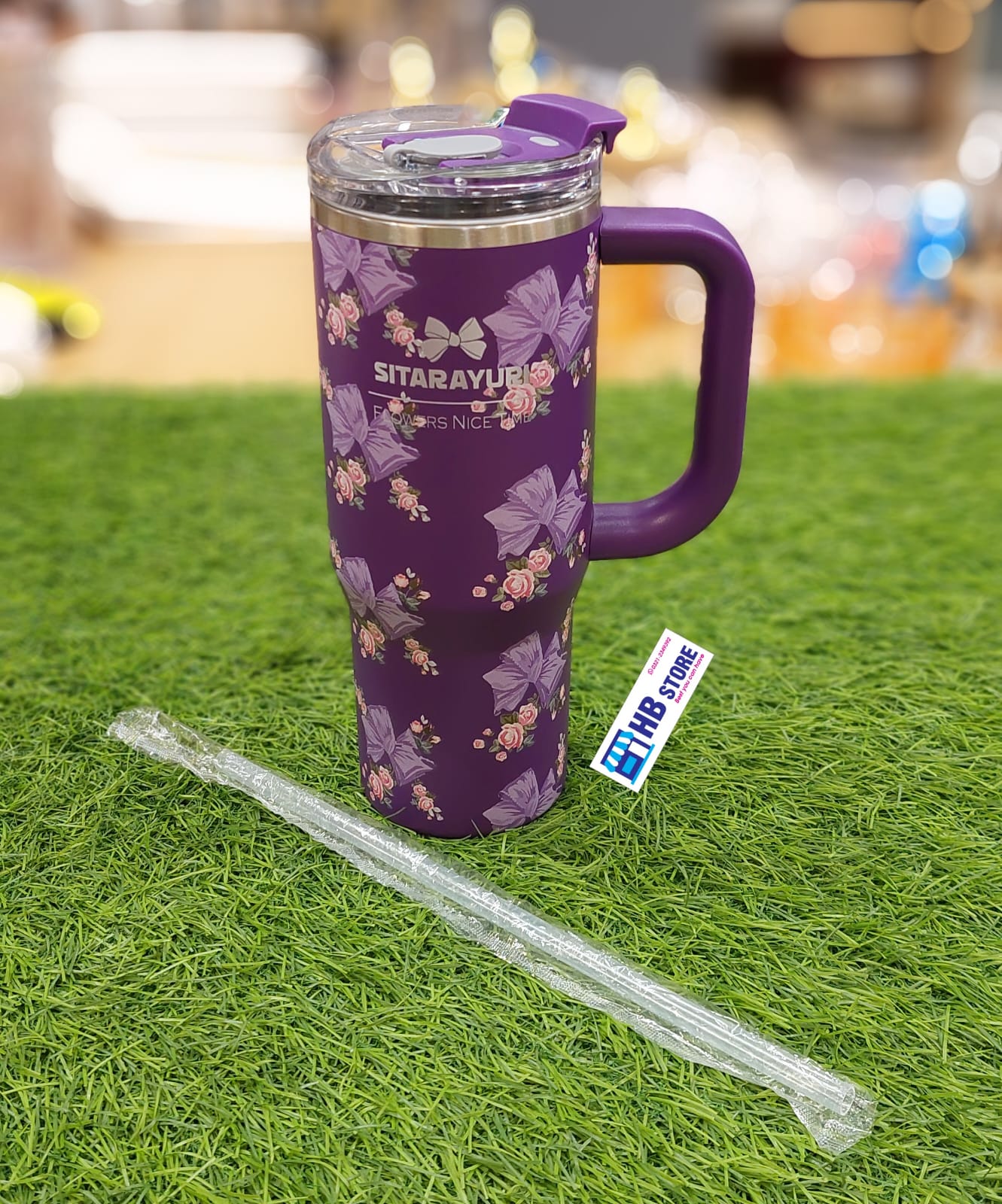 Floral & Bow Insulated Travel Tumbler with Handle