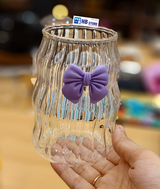 Whimsical Wavy Glass Tumbler with 3D Bow Accent