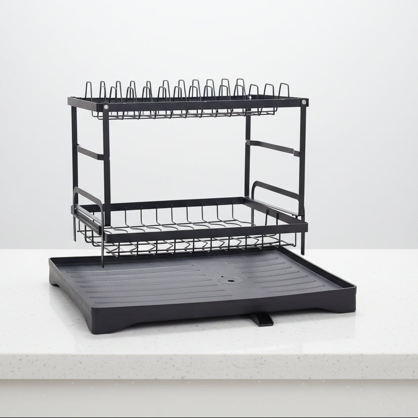 2-Tier Space-Saving Dish Drying Rack and Drain Board