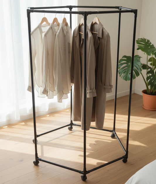 360° Rotating Hexagonal Clothes Rack with Wheels