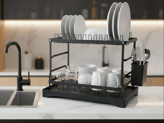 2-Tier Space-Saving Dish Drying Rack and Drain Board