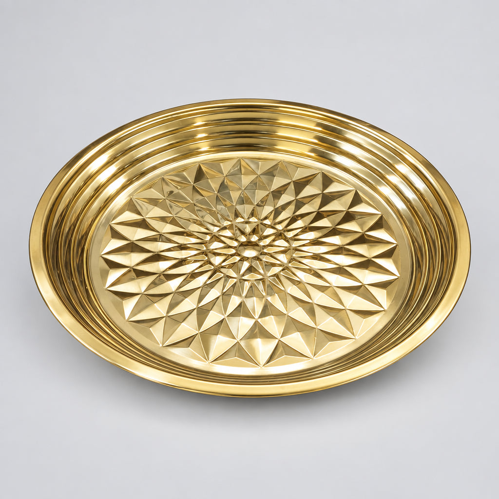 Luxury Gold-Plated Floral Embossed Decorative Serving Tray