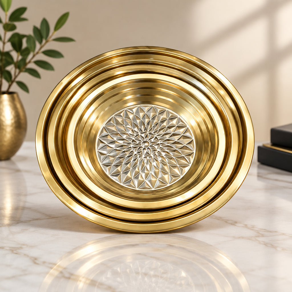 Luxury Gold-Plated Floral Embossed Decorative Serving Tray