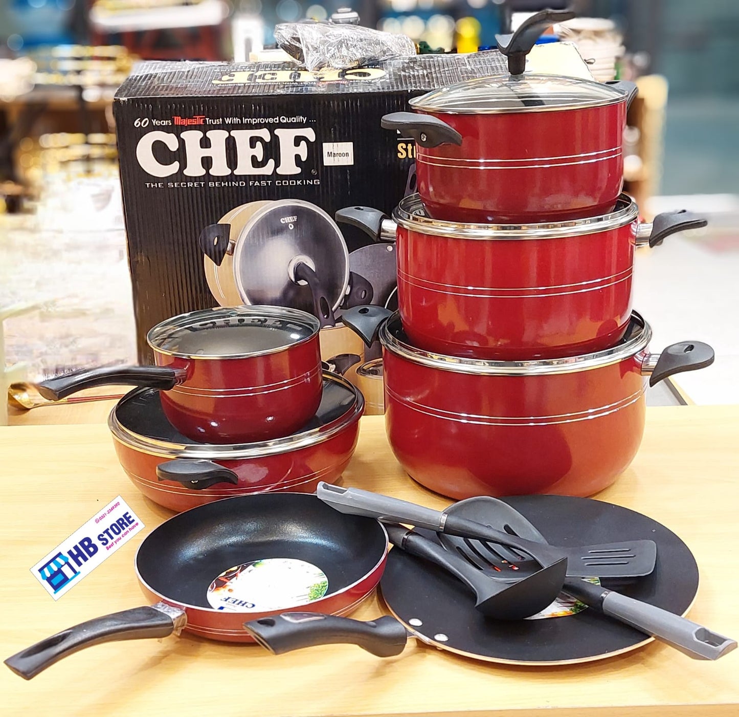 CHEF 10-Piece Essential Non-Stick Cookware Set – Maroon Edition
