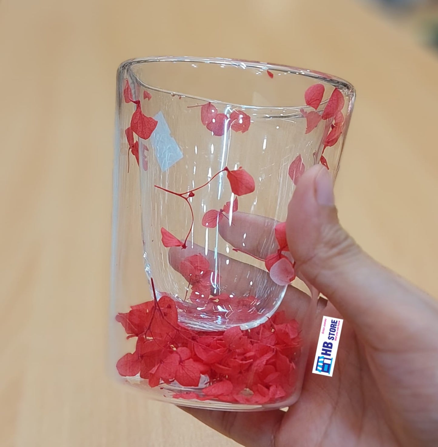 Clear Double Walled Glasses with Interior Flower Art