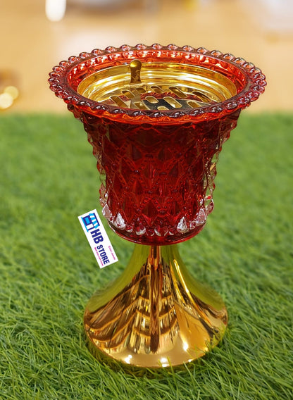 Elegant Red and Blue Glass Incense Burners with Gold Base