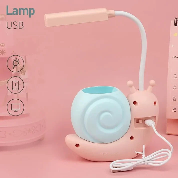 Snail-Shaped Pastel Study Lamp with Organizer