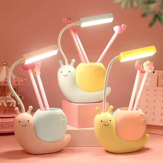 Snail-Shaped Pastel Study Lamp with Organizer
