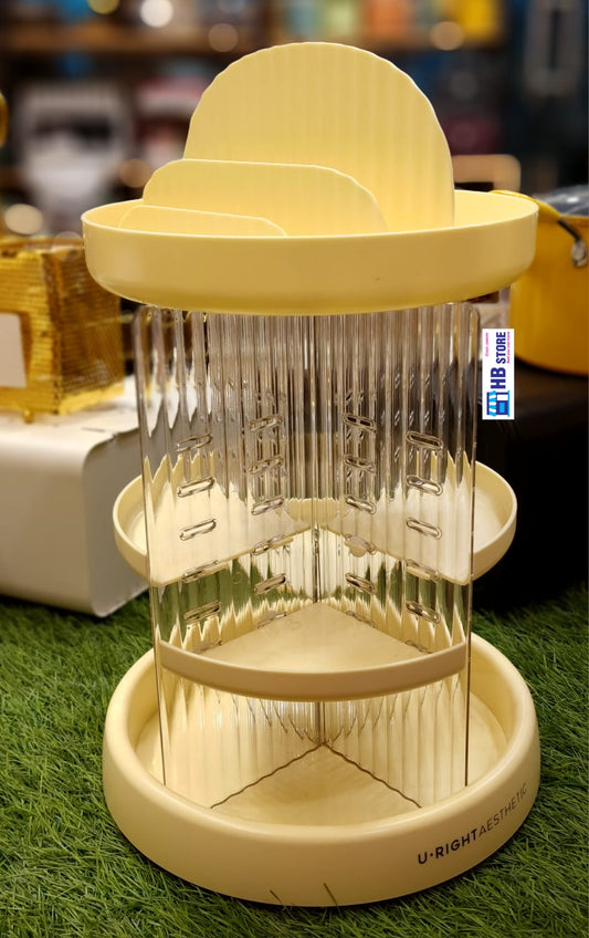 360° Rotating Makeup Organizer, Large Capacity Creamy White