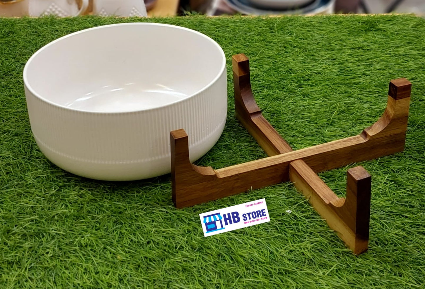 Stylish Ceramic Serving Bowl with Wooden Frame