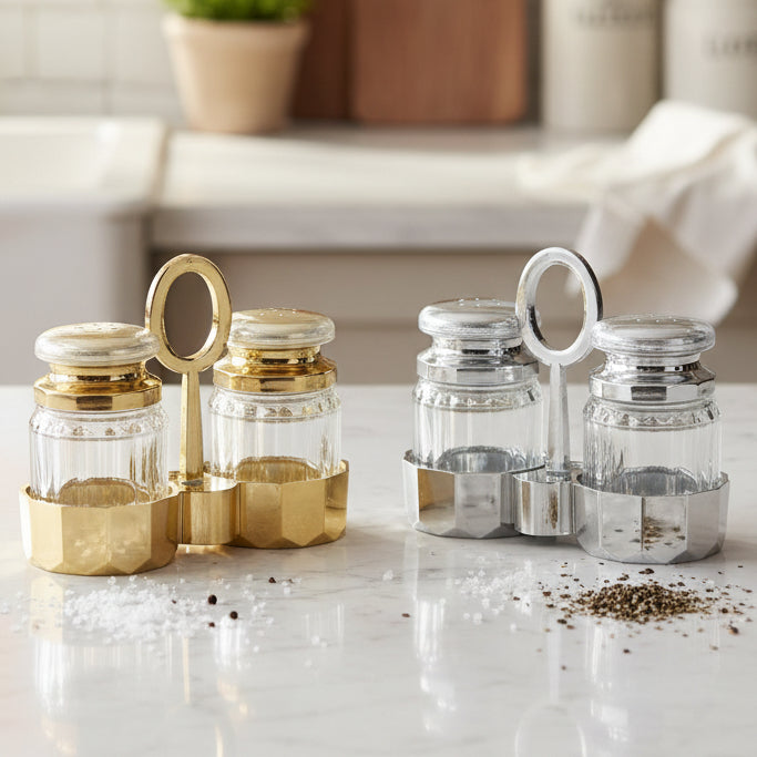 Luxurious Acrylic Salt & Pepper Shaker Set with Carrying Tray