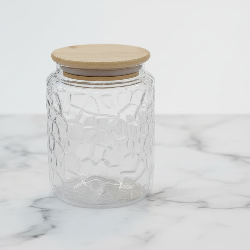 Airtight Textured Glass Storage Jar with Bamboo Lid