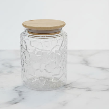Airtight Textured Glass Storage Jar with Bamboo Lid