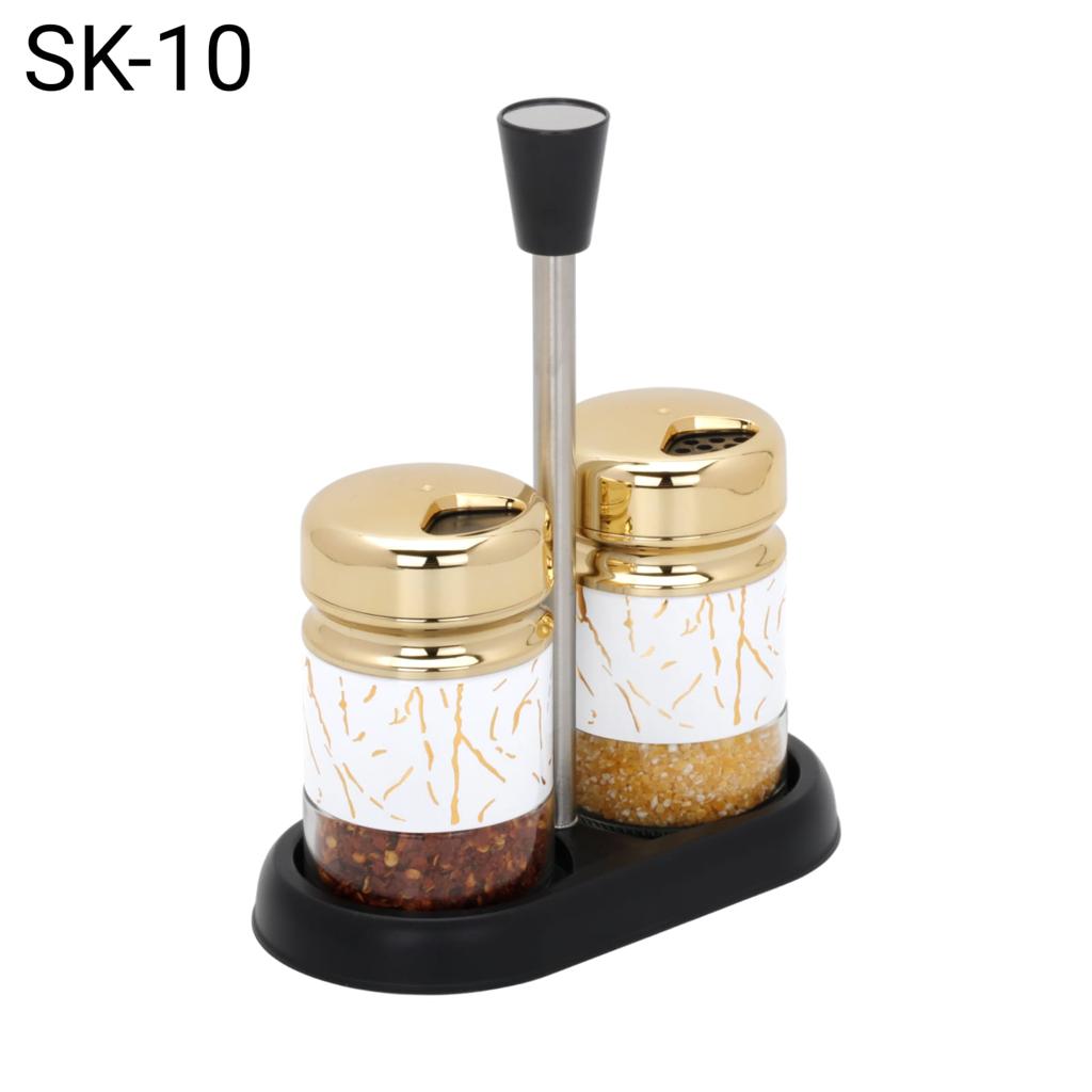 Golden Glass Marble Design Salt n Pepper Set with Stand