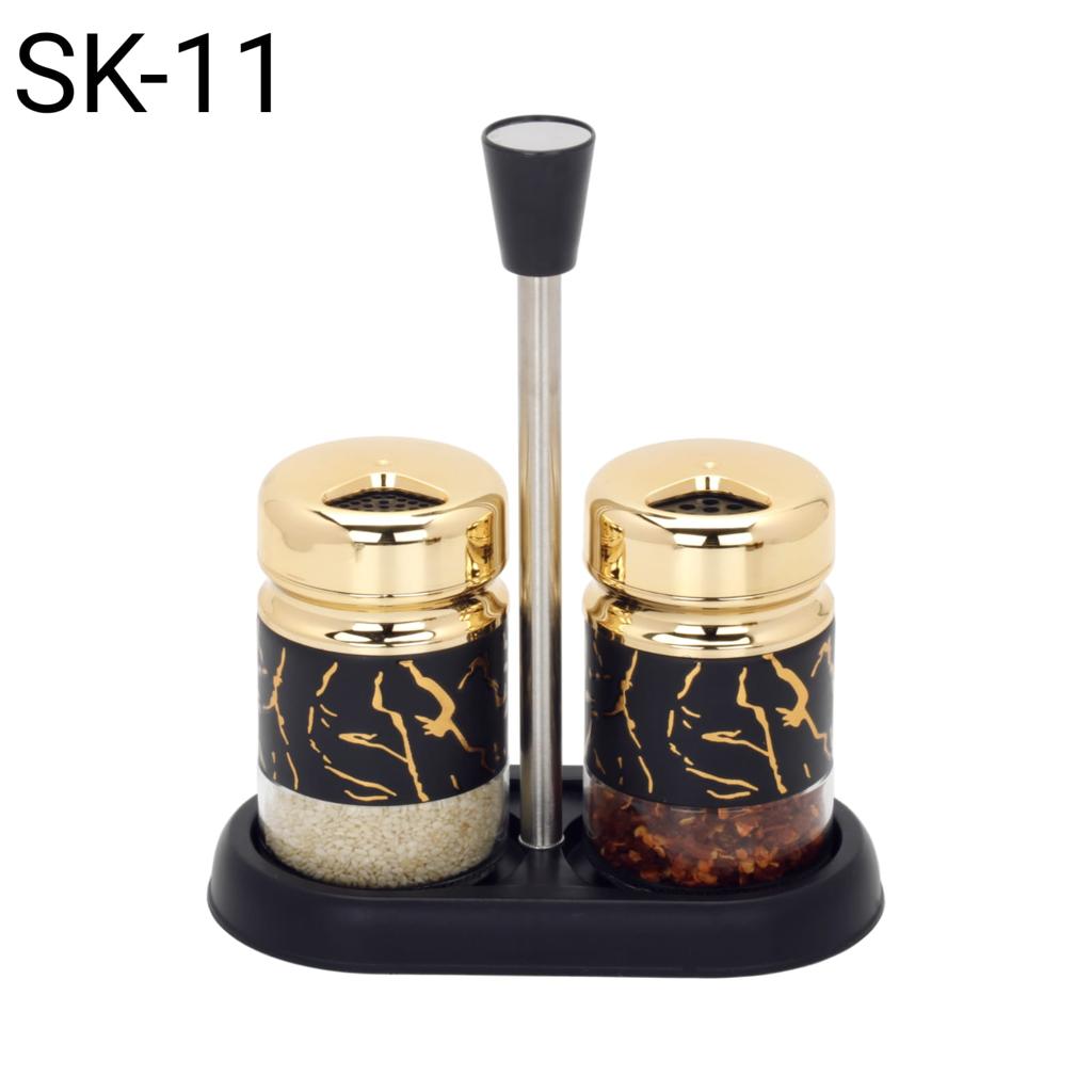 Golden Glass Marble Design Salt n Pepper Set with Stand