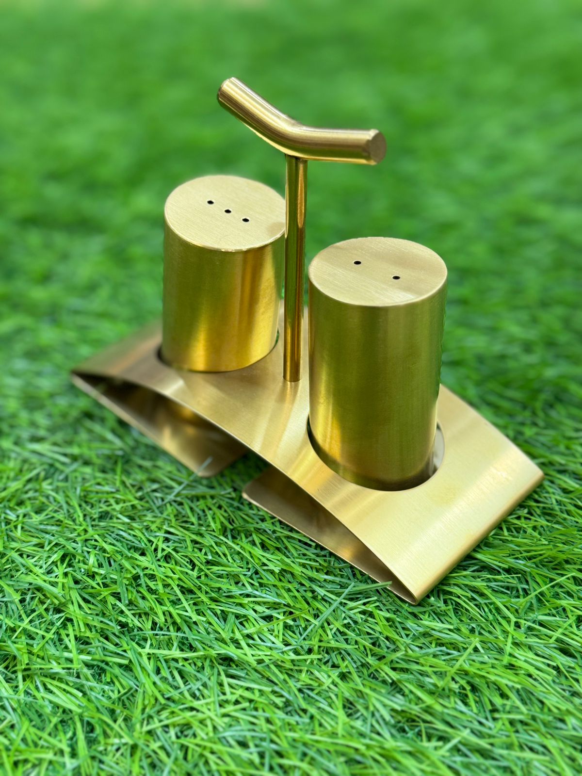 Modern Stainless Steel Salt & Pepper Shaker Set with Stand – Silver, Gold & Black