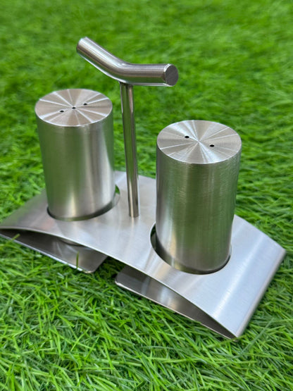 Modern Stainless Steel Salt & Pepper Shaker Set with Stand – Silver, Gold & Black