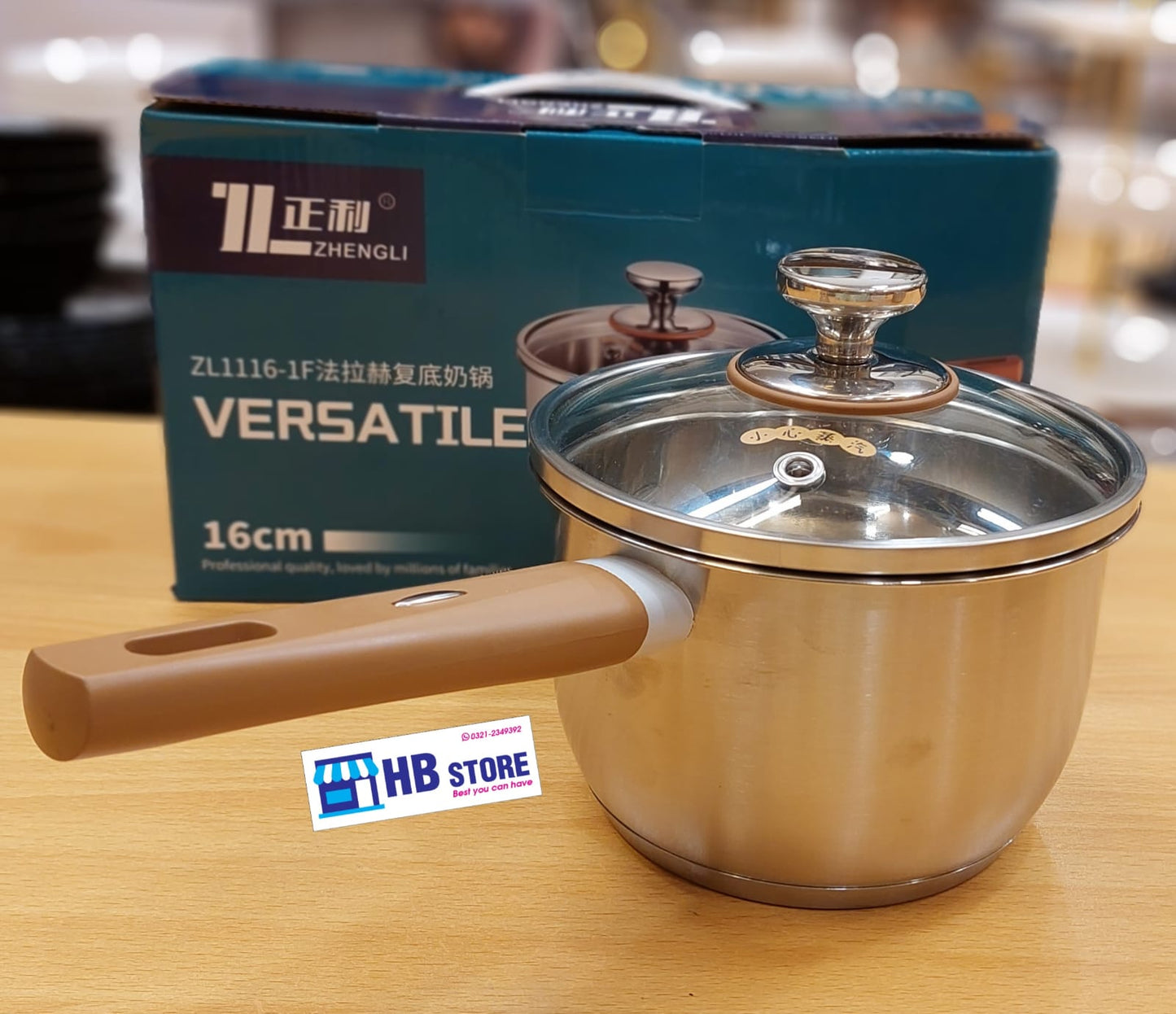Heavy-Gauge Stainless steel SAUCE PAN with wooden handle
