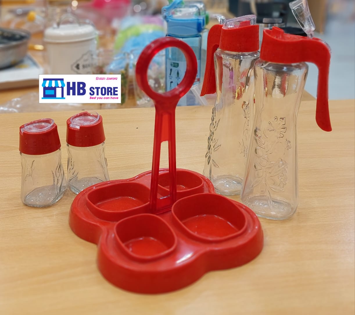 Vinegar and oil dispenser 5pcs. Set salt and pepper red