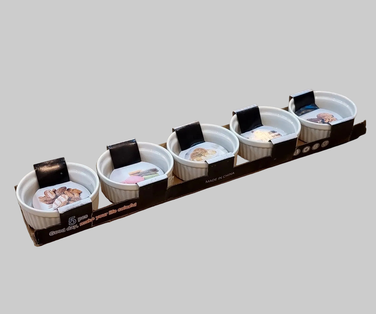 5-Piece White Ceramic Ramekins and Baking Bowls