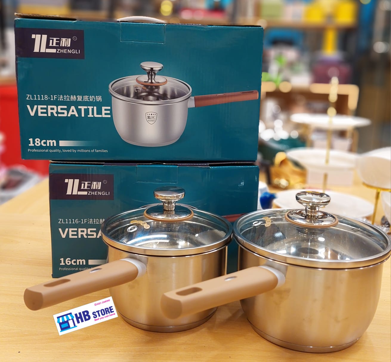 Heavy-Gauge Stainless steel SAUCE PAN with wooden handle