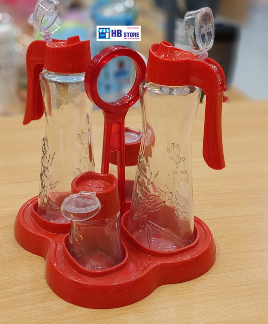 Vinegar and oil dispenser 5pcs. Set salt and pepper red