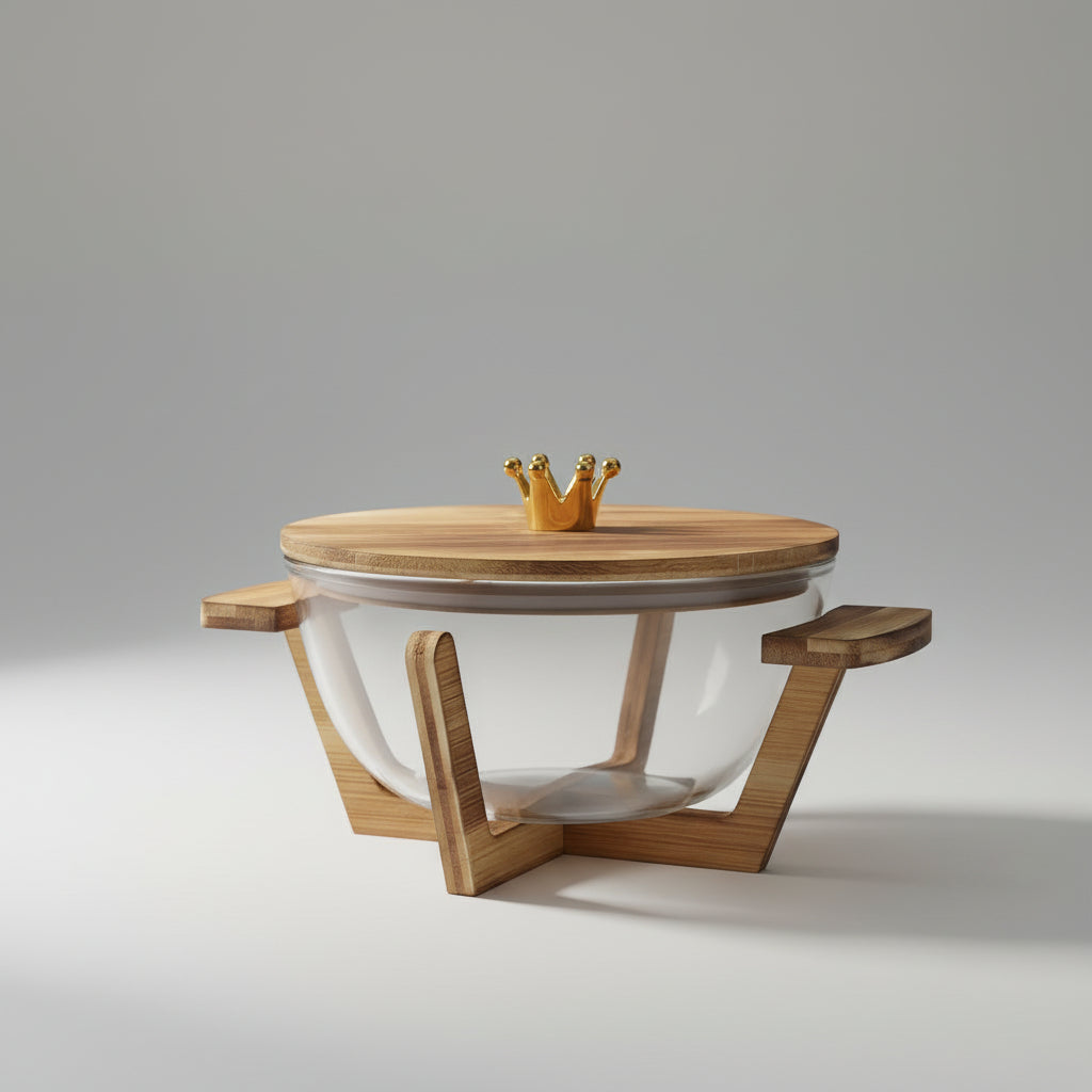 Glass Serving Bowls with Bamboo Lids