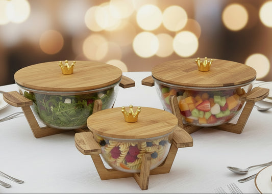Glass Serving Bowls with Bamboo Lids