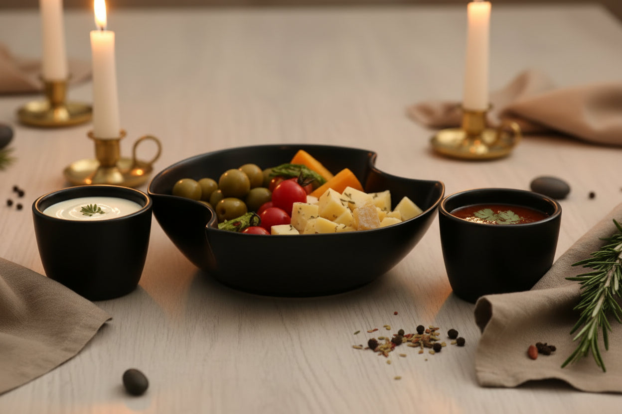Presto 3-Piece Matte Black Chips and Dip Serving Set
