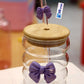 Elegant Bowknot Glass Cup with Lid & Straw - Wavy Striped Reusable Drinkware