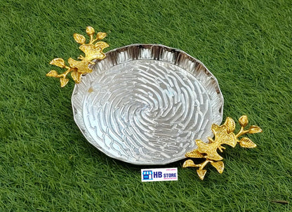 Floral Decorative Dish Gold & Silver Accent Serving Dish